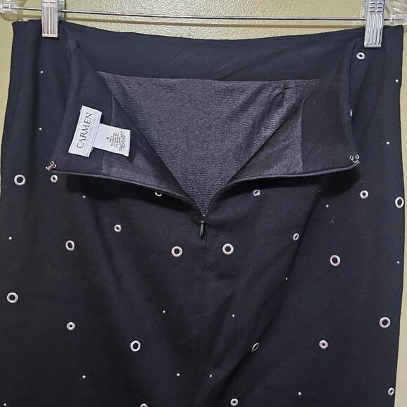 Carmen Marco Valvo Skirt Black Stetch Pull On Pencil Grommet Women Size 8 - Picture 3 of 5